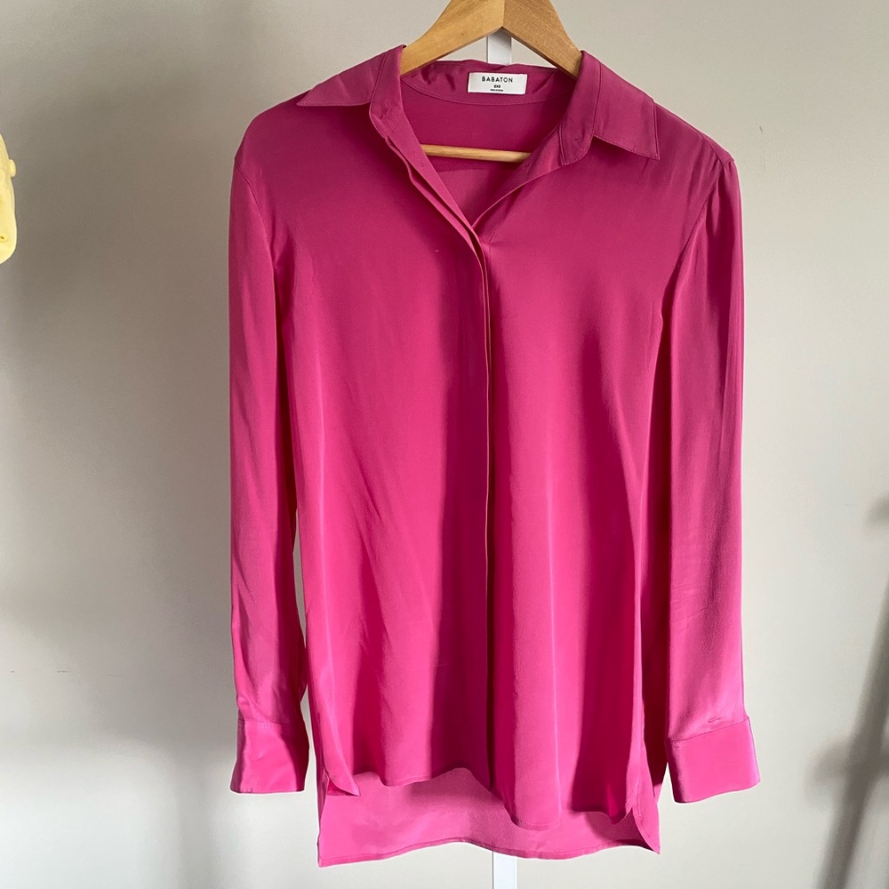 Babaton Pink Long Sleeve Button Down Shirt